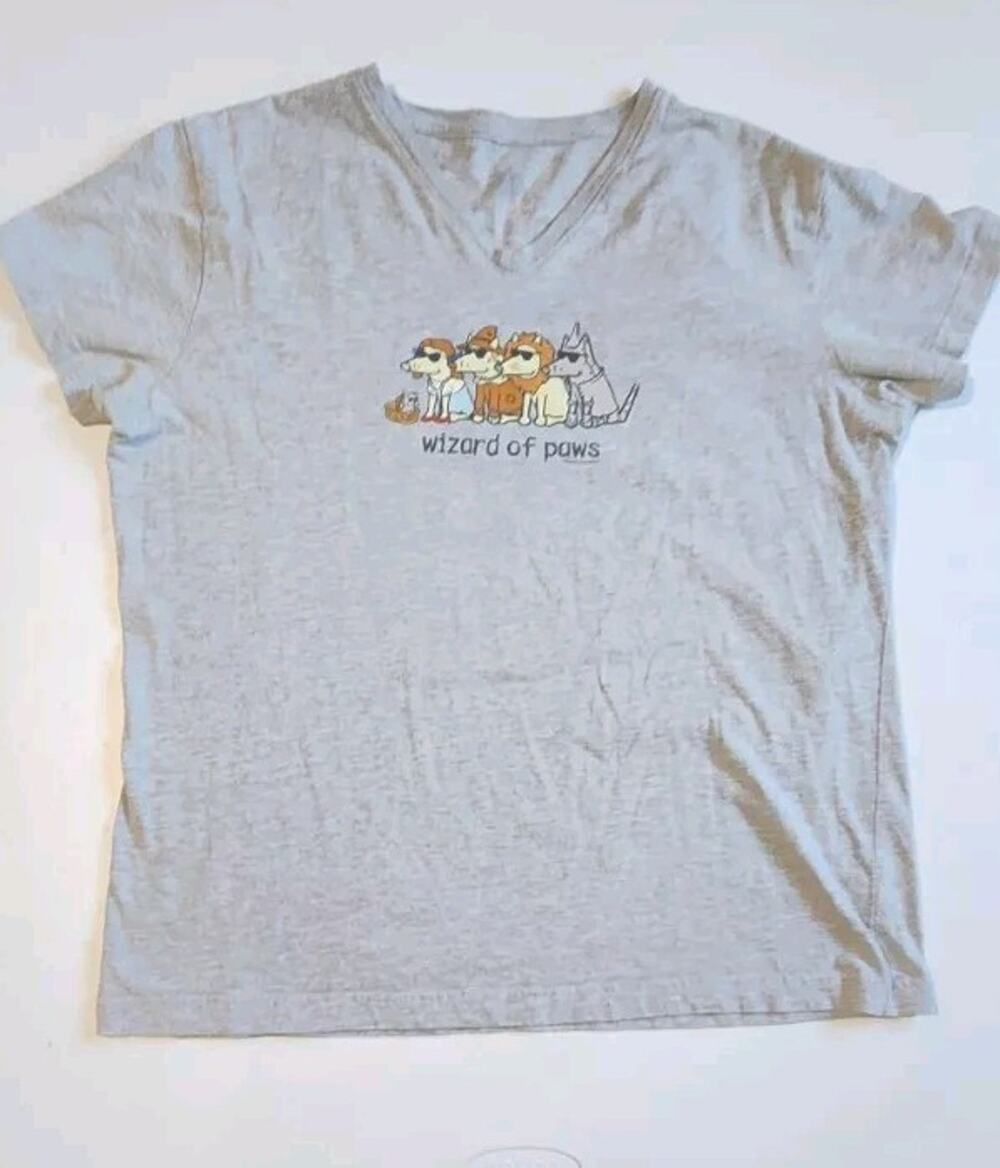 Teddy the Dog Womens shirt Wizard Of Paws Gray V-Neck Size XL Tee